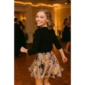 Zara Basic‎ Mini Skirt Abstract Print Flowy Party Black Waistband Size S